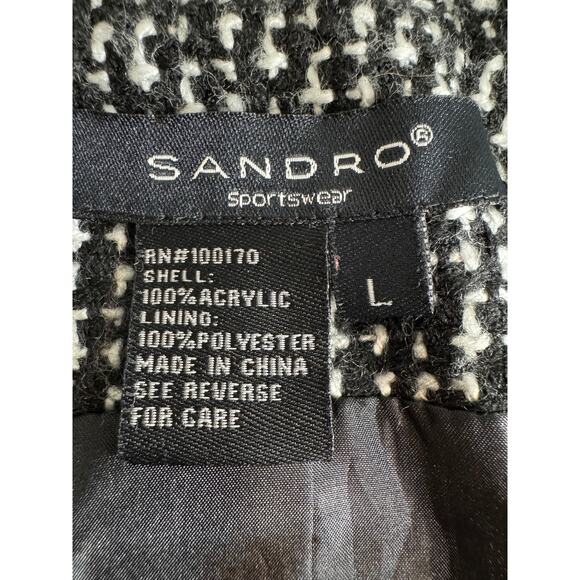 Sandro black & white tweed jacket blazer cropped collared button up lined Sz L - Picture 9 of 9